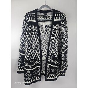 Women's oversized Joe boxer Faire Isle black and white cardigan szL, NWT